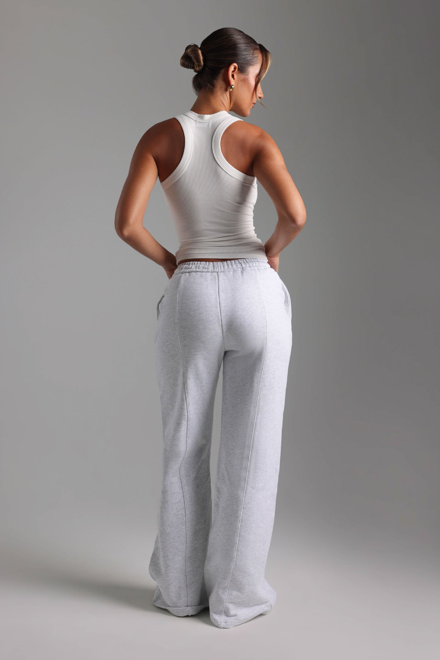 Structured Wide Leg Sweatpants - Light Heather Gray