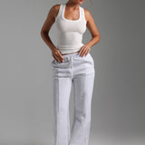 Pantalon de survêtement structuré à jambe large - Gris chiné clair