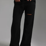 Cut-Out Wide Leg Sweatpants - Black