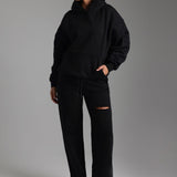 Cut-Out Wide Leg Sweatpants - Black