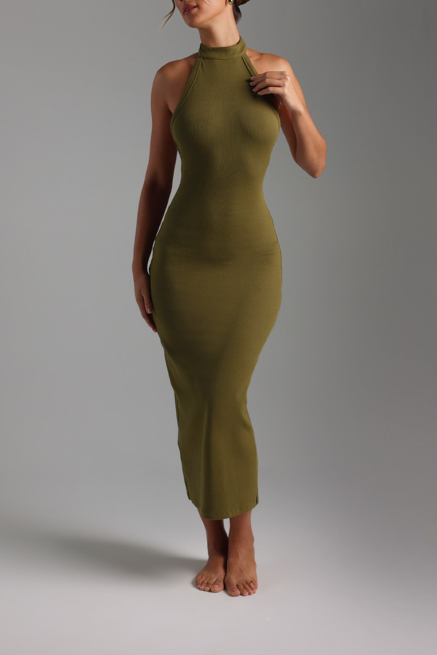 High Neck Maxi Dress - Olive