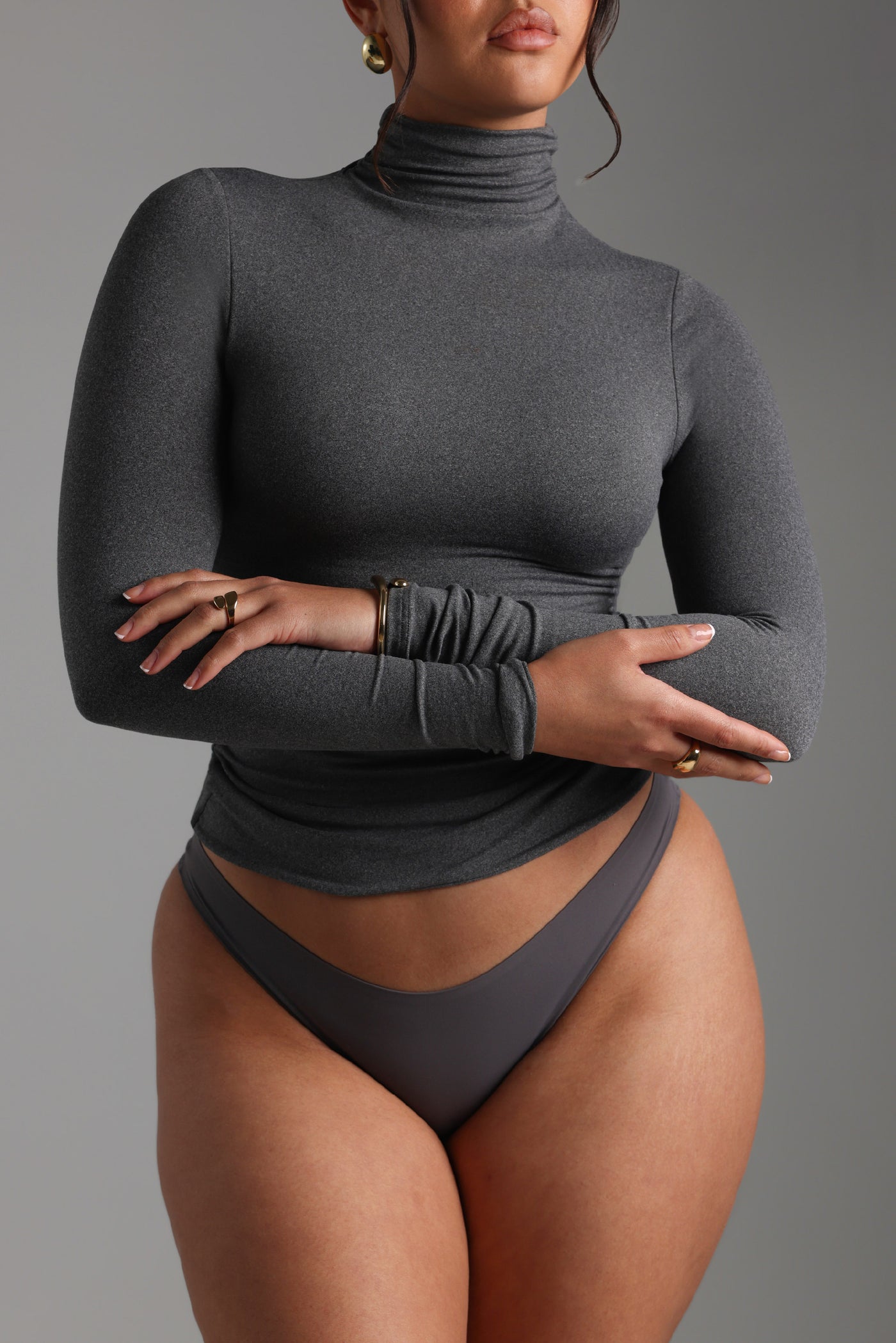 Refined Long Sleeve Turtleneck T-Shirt - Dark Stone Gray