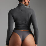 Refined Long Sleeve Turtleneck T-Shirt - Dark Stone Gray