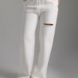 Cut-Out Wide Leg Sweatpants - White