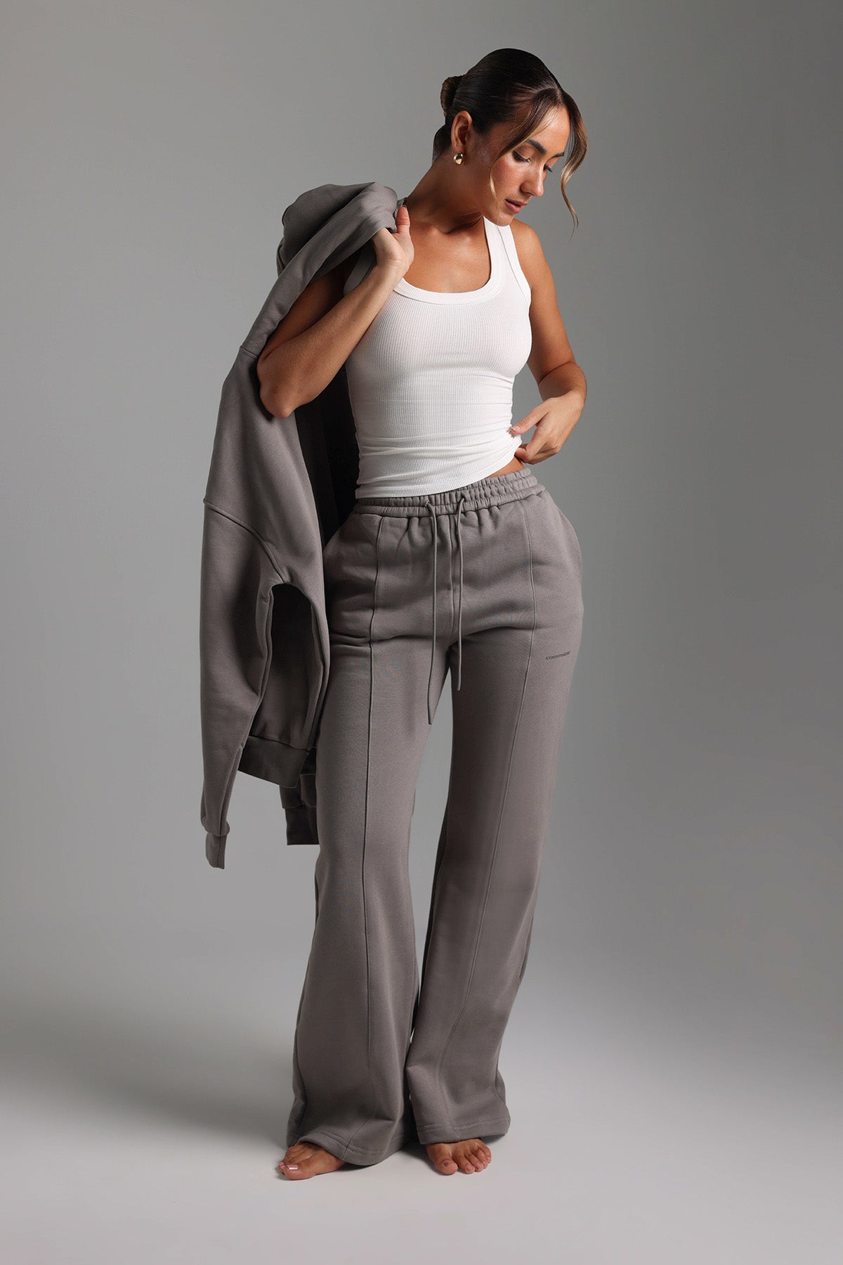 Structured Wide Leg Sweatpants - Smokey Gray