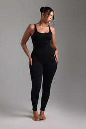 BANDED SCOOP NECK JUMPSUIT - Black