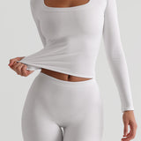 U-Shape Long Sleeve T-Shirt - White