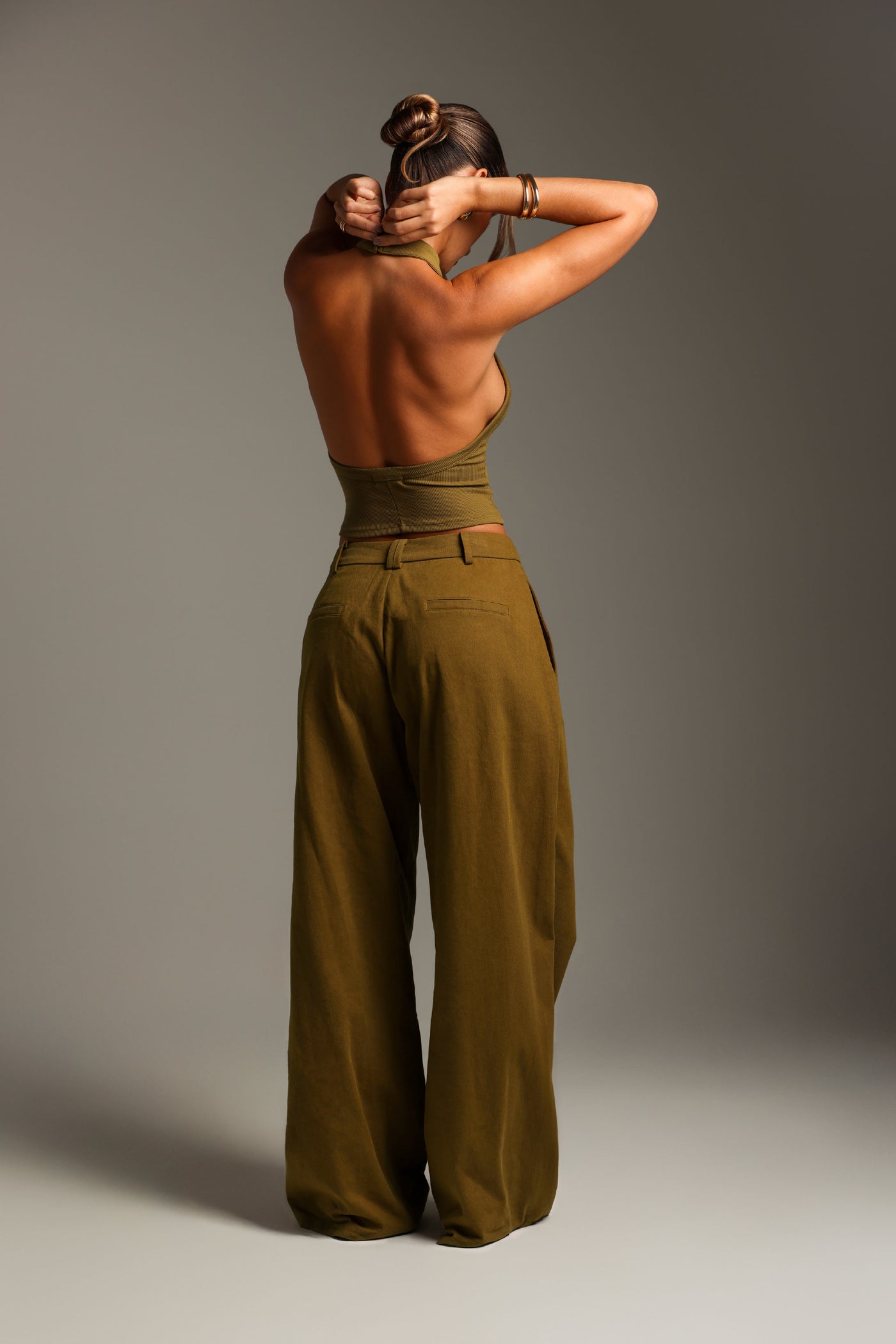 The Meridian Wide-Leg Trousers - Olive Oil