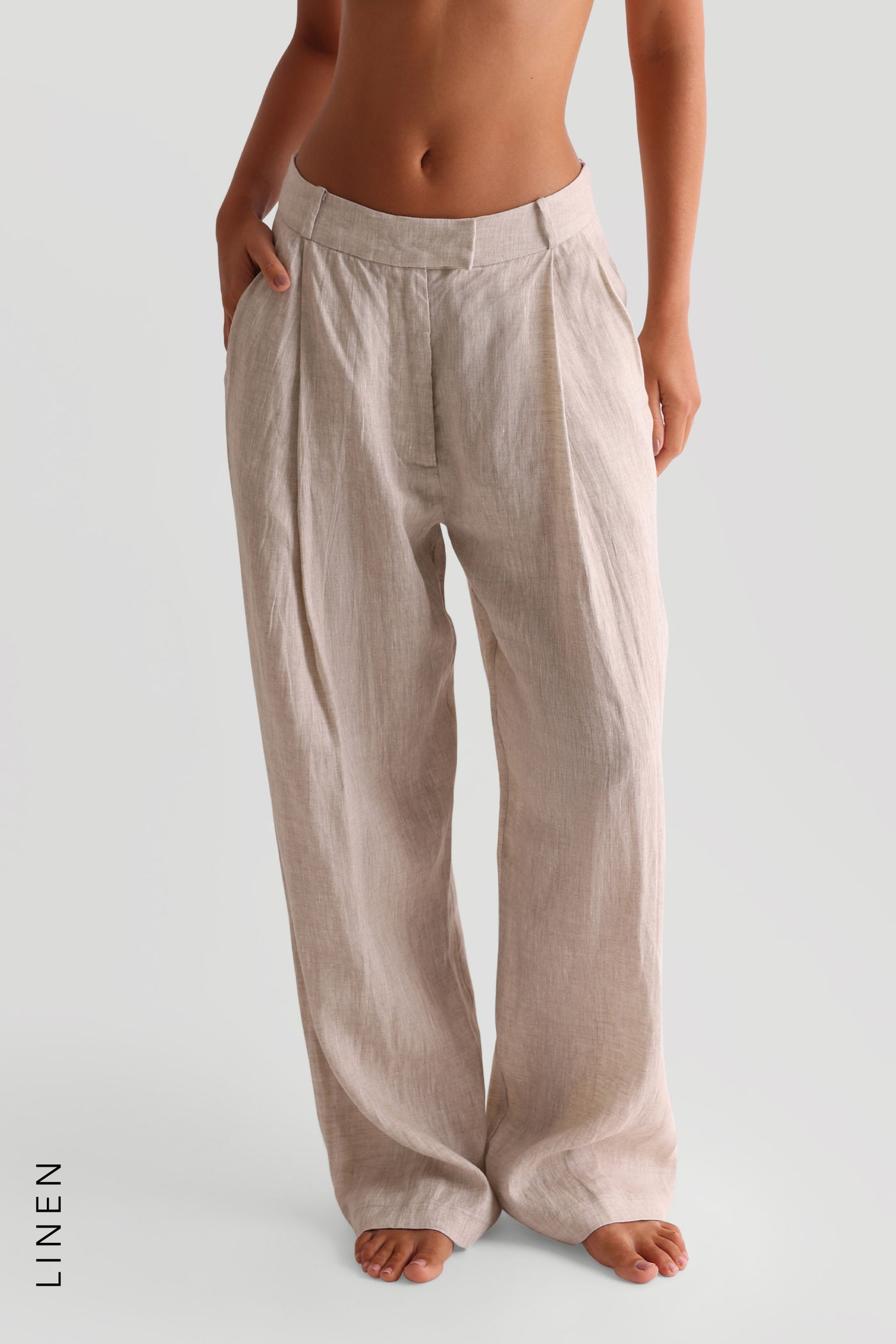 Die Ivy Leinenhose mit weitem Bein – Sand