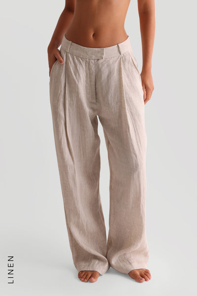 Die Ivy Leinenhose mit weitem Bein – Sand