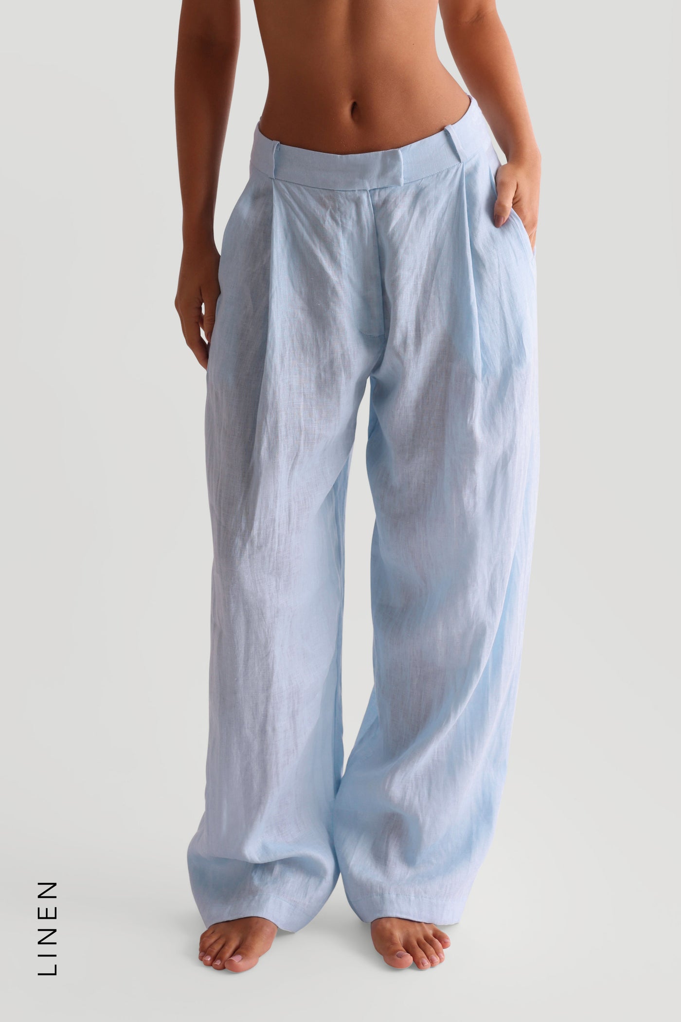 The Ivy Wide-Leg Linen Trousers - Celeste