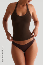 V-NECK MICRO-RIBBED HALTER TOP - TOASTED Coccoa