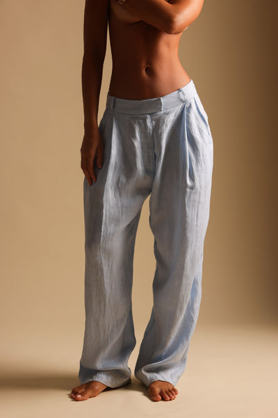 The Ivy Wide-Leg Linen Trousers - Celeste
