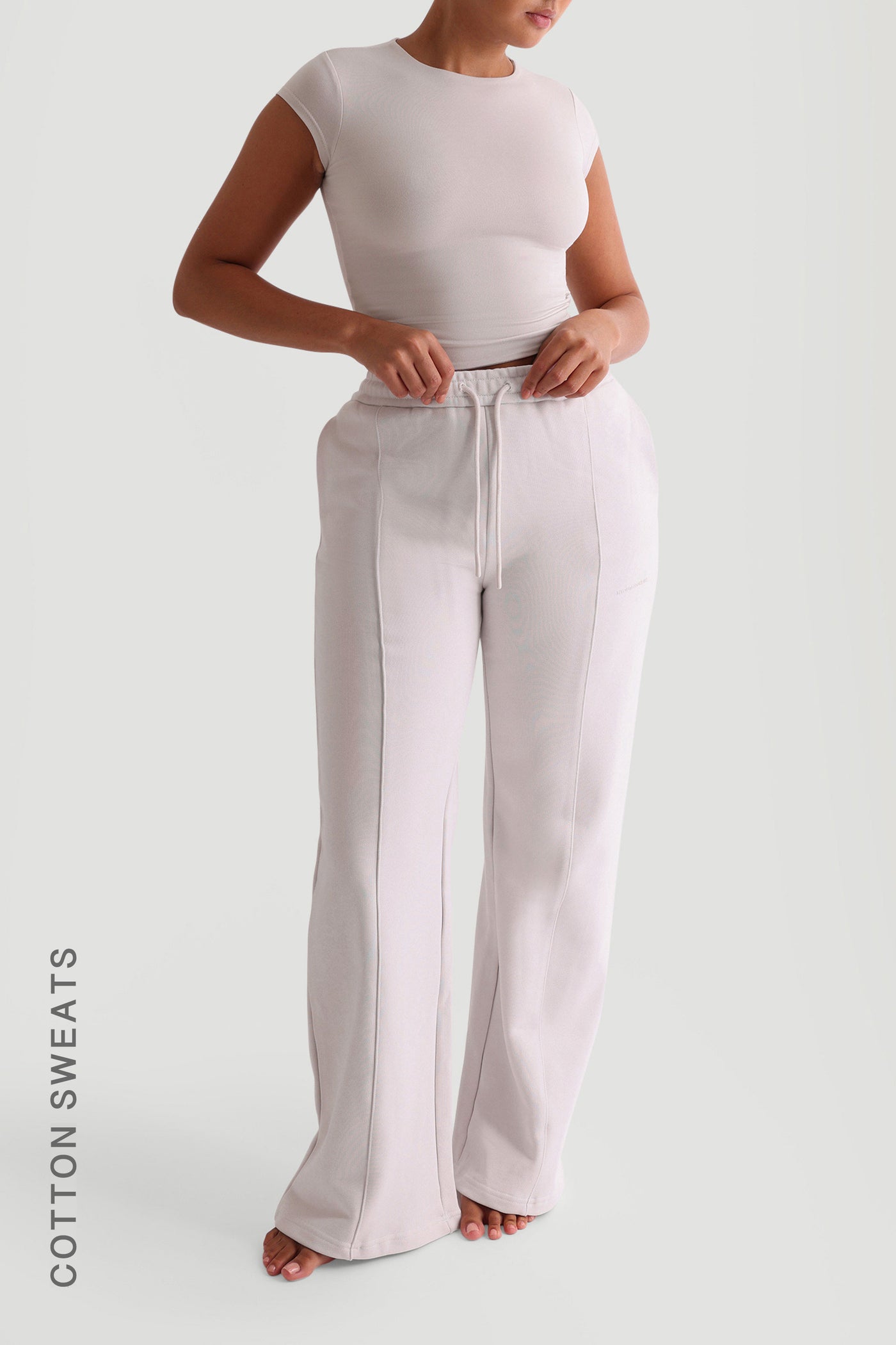 Pantalon de survêtement à jambe large structuré - Beige doux