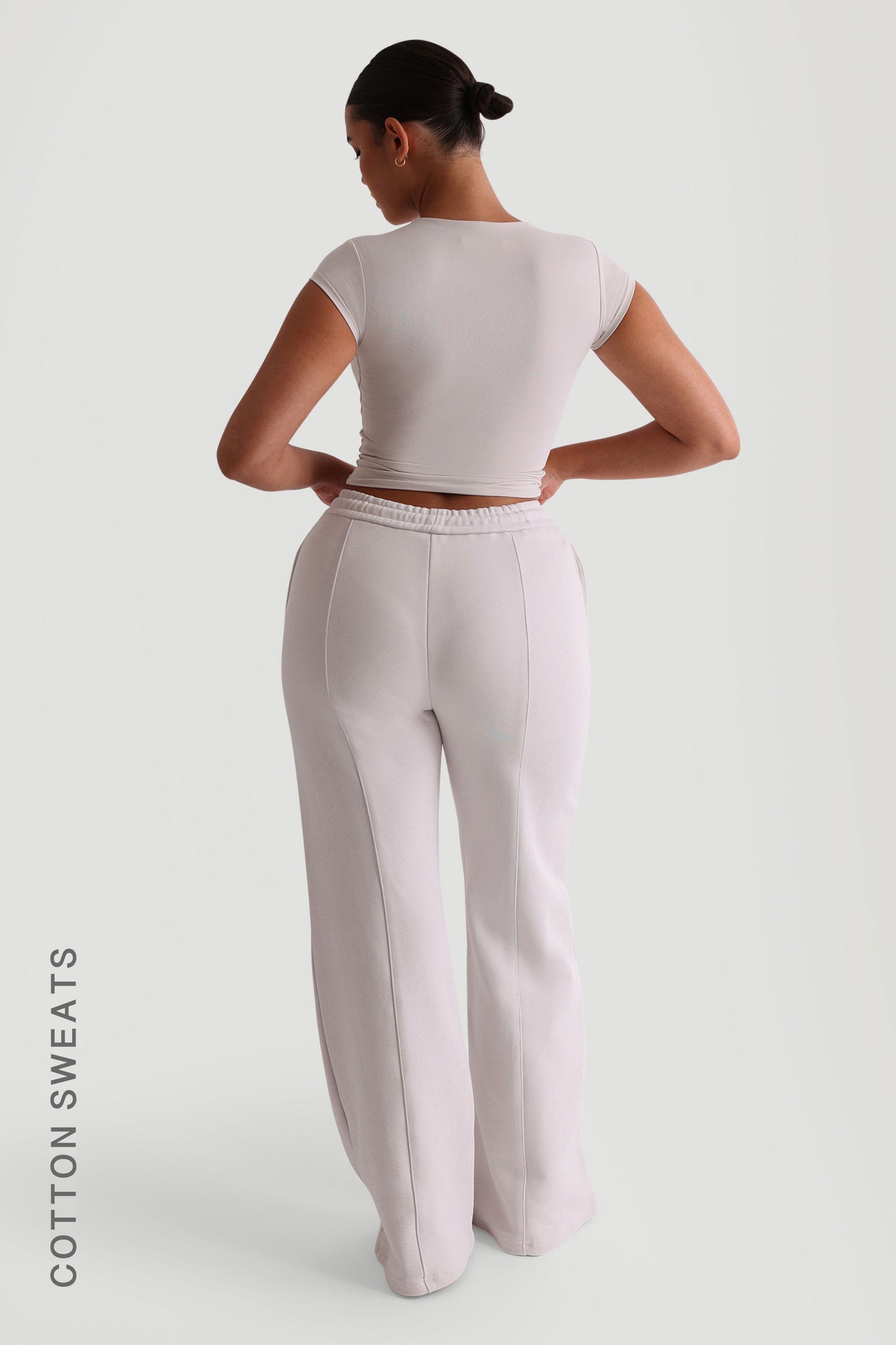Pantalon de survêtement à jambe large structuré - Beige doux