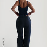 Structured Wide Leg Sweatpants - Navy