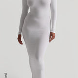 Scooped Micro-Ribbed Maxi Dress - White