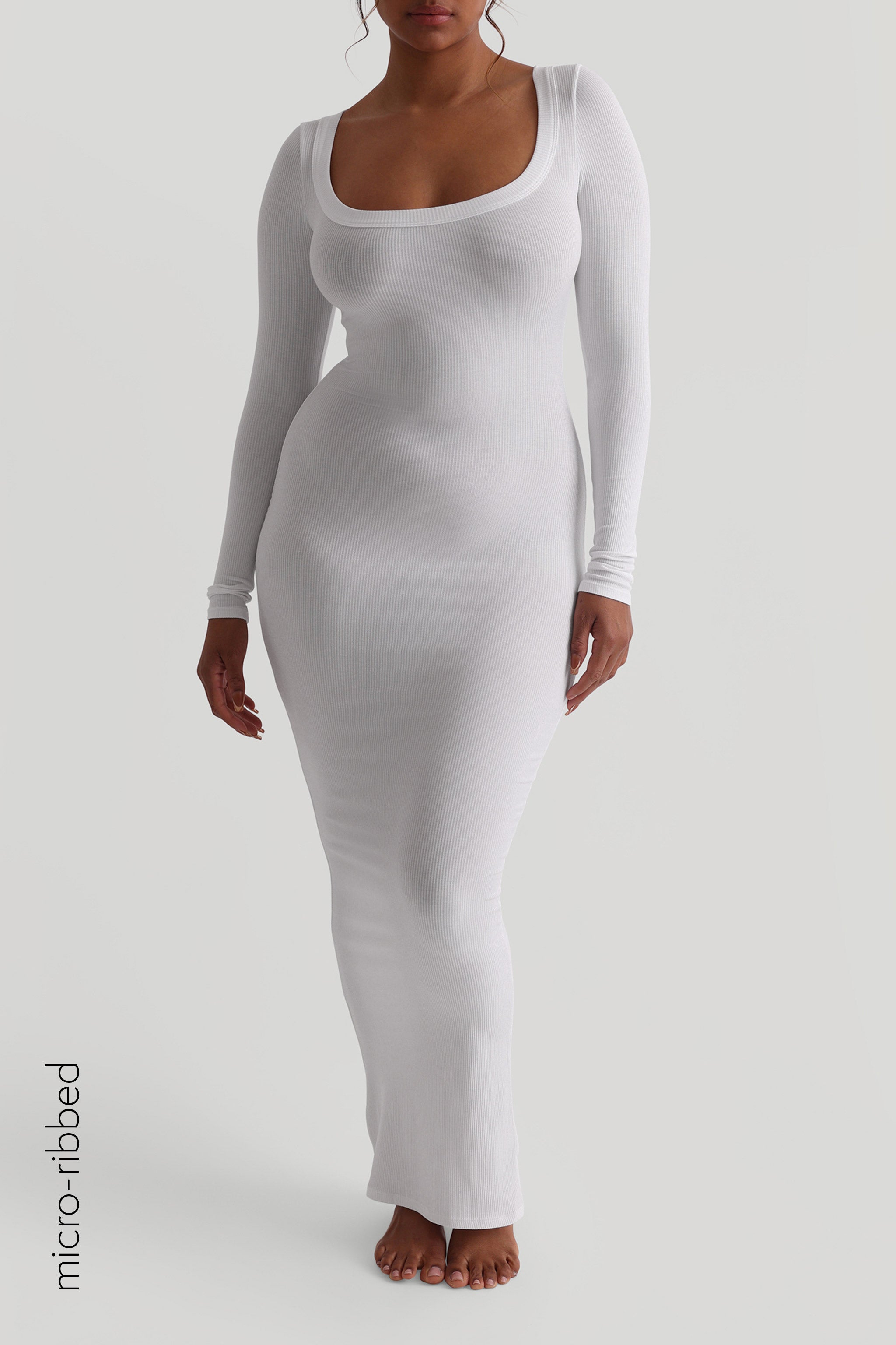 Scooped Micro-Ribbed Maxi Dress - White Gaui Scooped Micro-Ribbed Maxi Dress - White Gaui