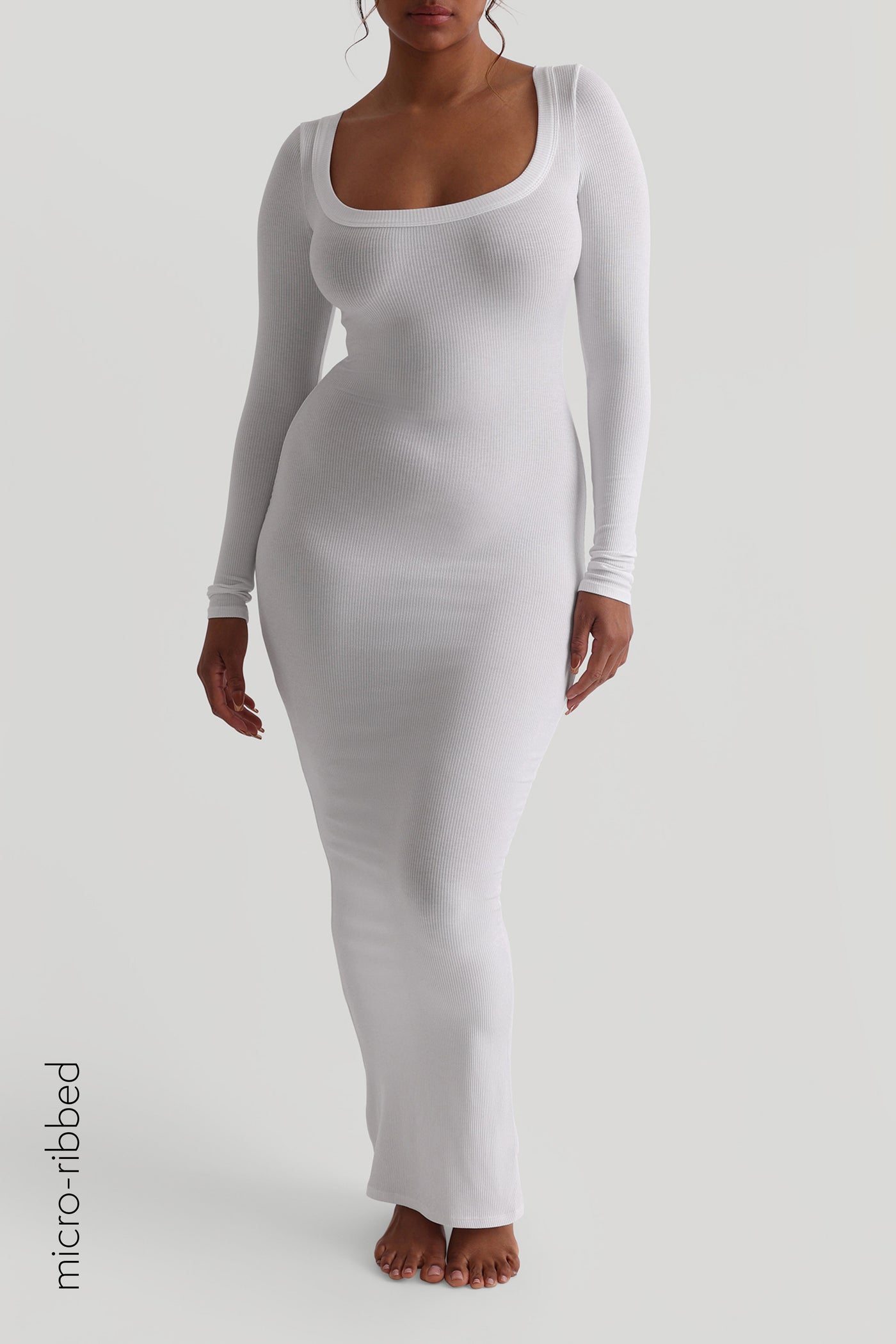 Scooped Micro-Ribbed Maxi Dress - White