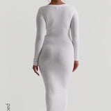 Scooped Micro-Ribbed Maxi Dress - White