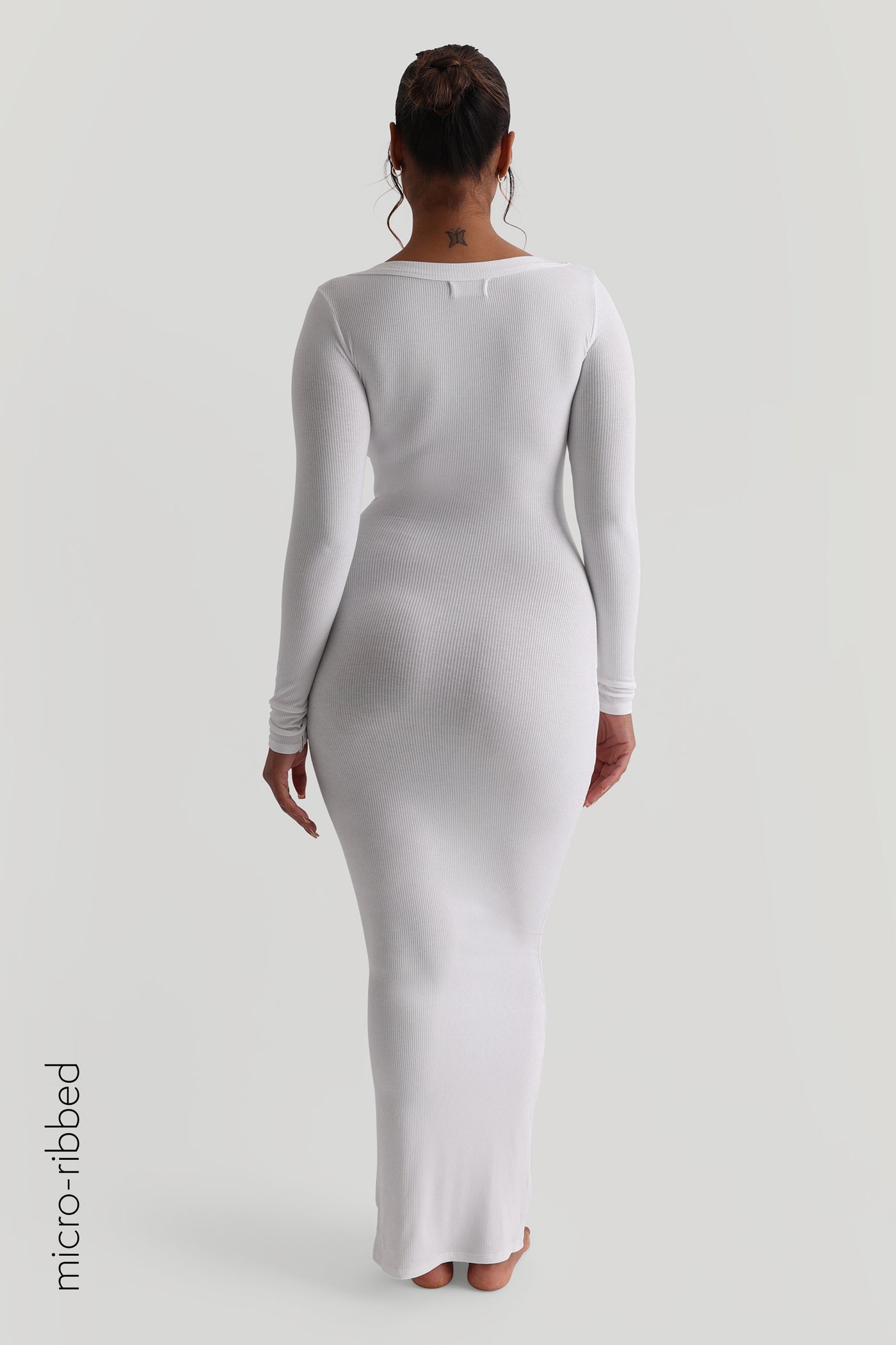 Scooped Micro-Ribbed Maxi Dress - White