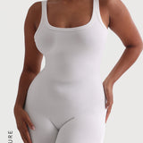 Banded Scoop Neck Romper - White