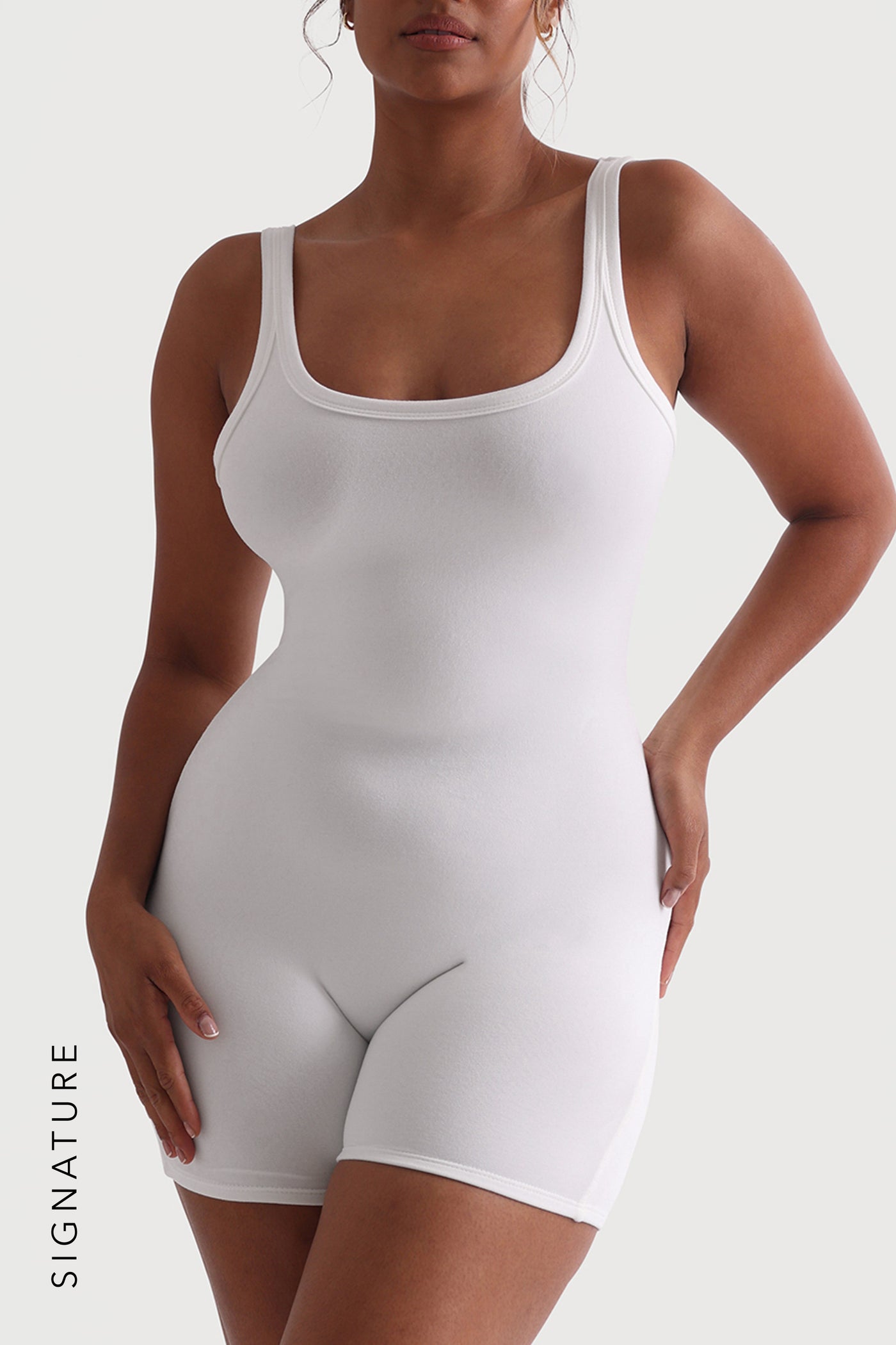 Banded Scoop Neck Romper - White