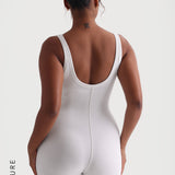 Banded Scoop Neck Romper - White