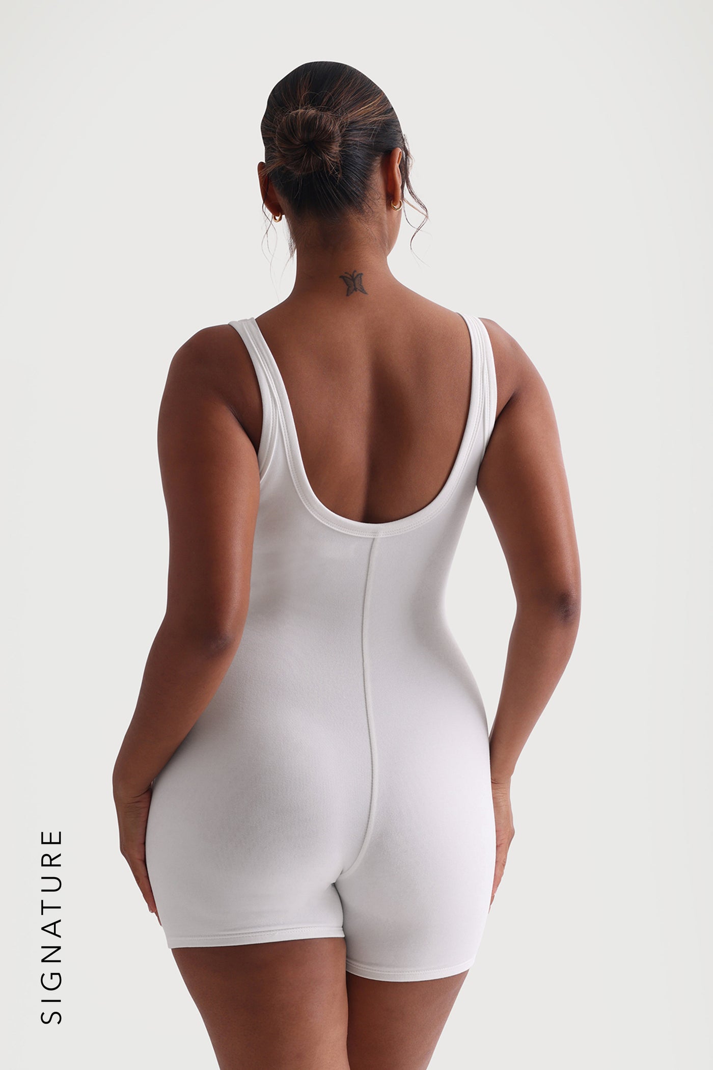 Banded Scoop Neck Romper - White