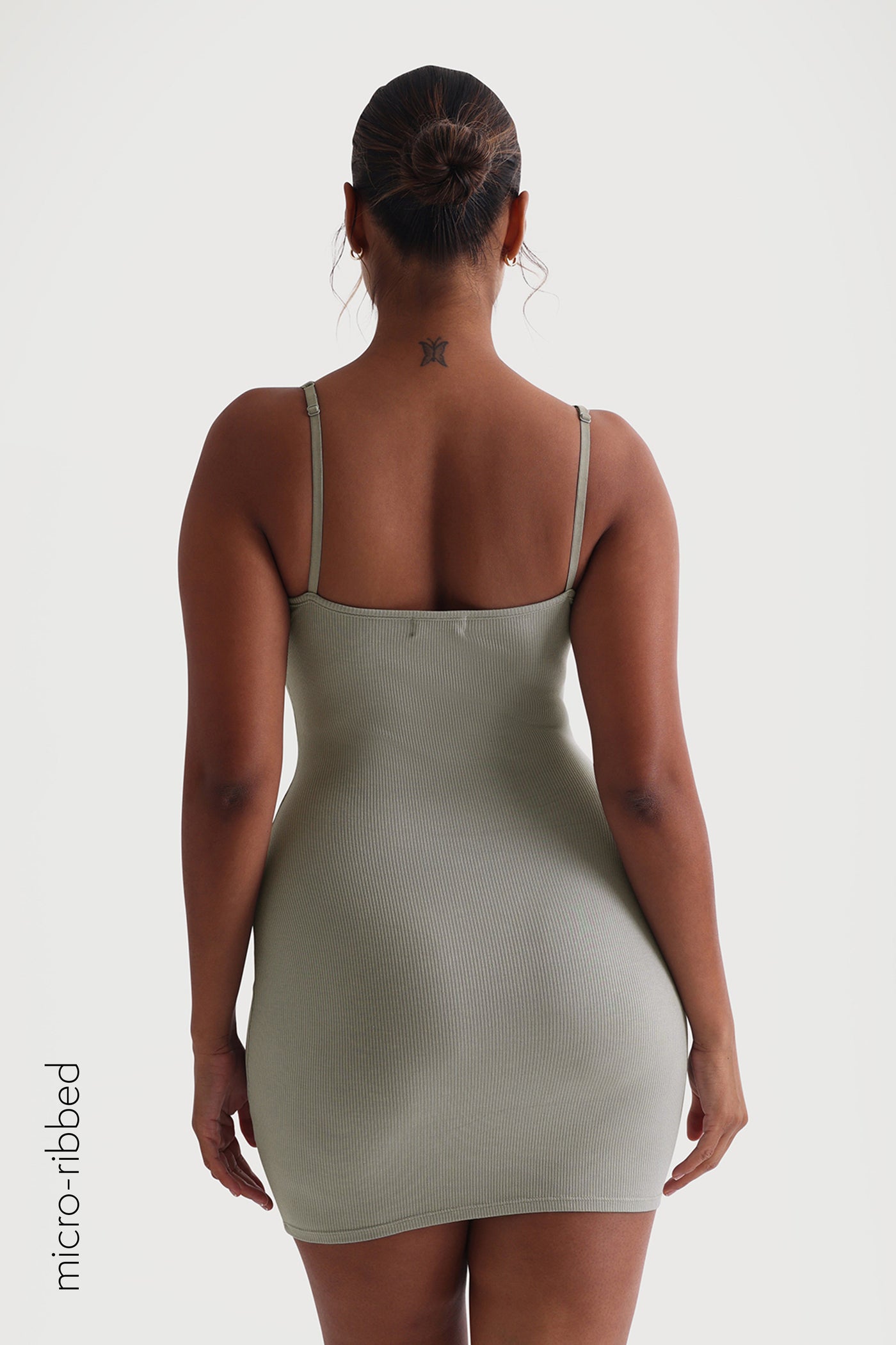 Slip-On Micro-Ribbed Mini Dress - Sage