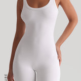 Banded Scoop Neck Romper - White