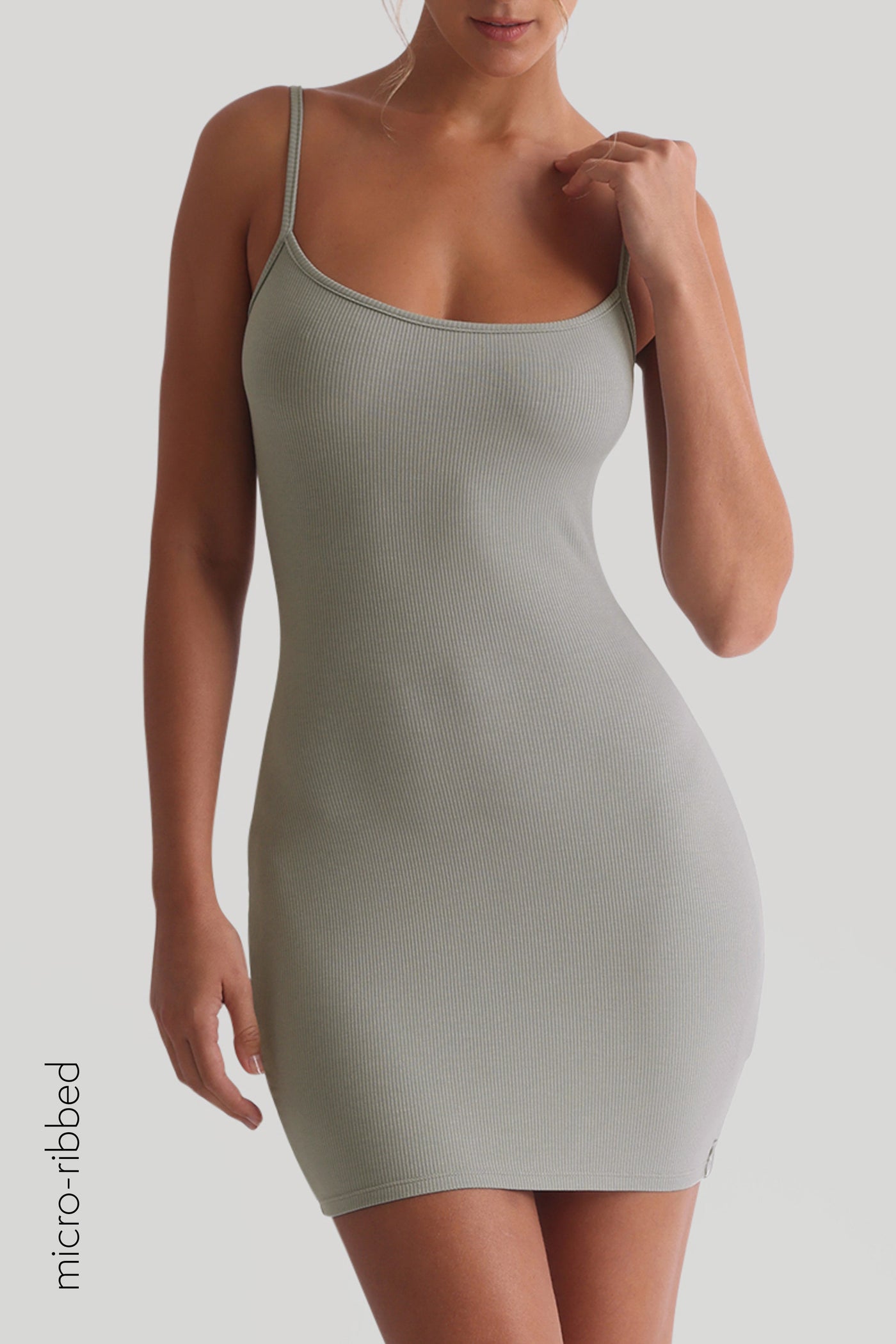 Slip-On Micro-Ribbed Mini Dress - Sage