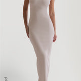 Ärmelloses Rollkragen-Maxikleid – Helles Hafer