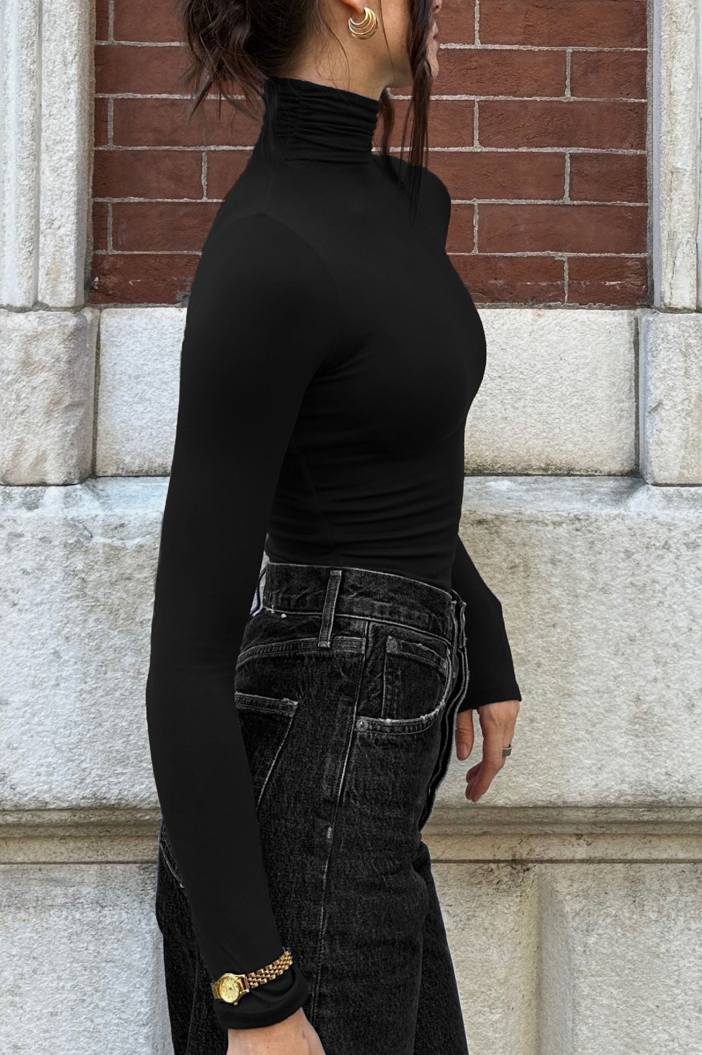 Refined Long Sleeve Turtleneck T-Shirt - Black