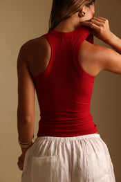 T-SHAPE MICRO-RIBBED TANK TOP - POMEGRANATE