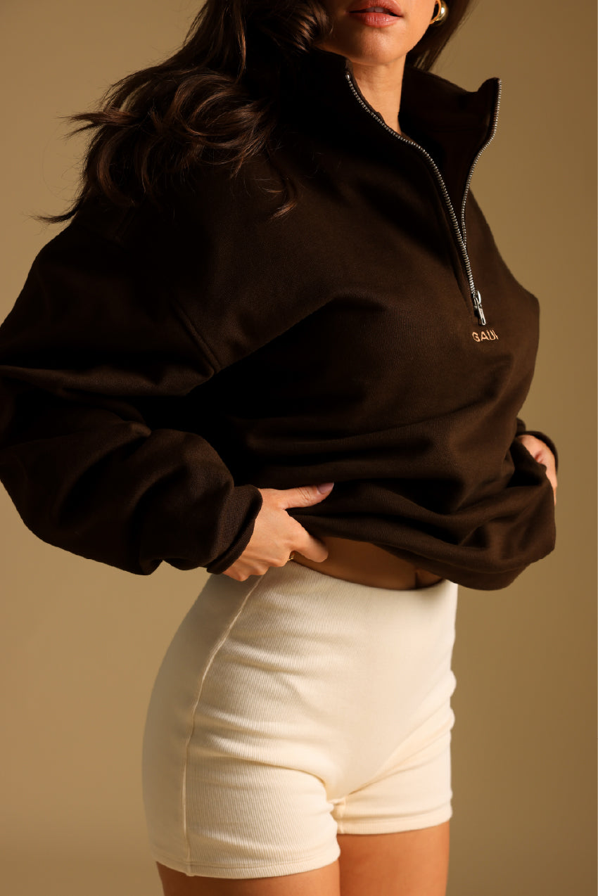 Quarter Zip Sweatshirt - Cocoa