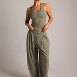 The Ivy Wide-Leg Trousers - Pistachio