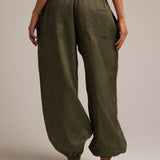 Heritage Linen Ruched Trousers - Palm