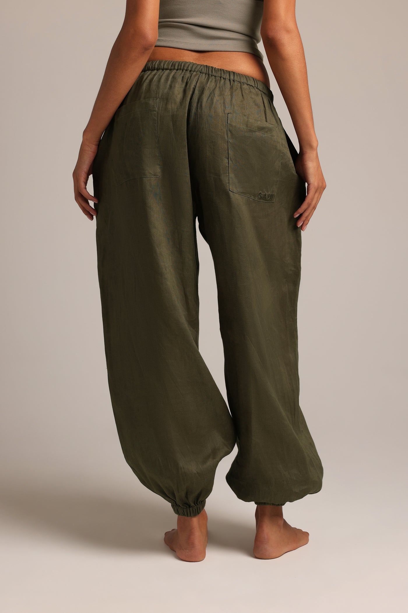 Heritage Linen Ruched Pants - Palm