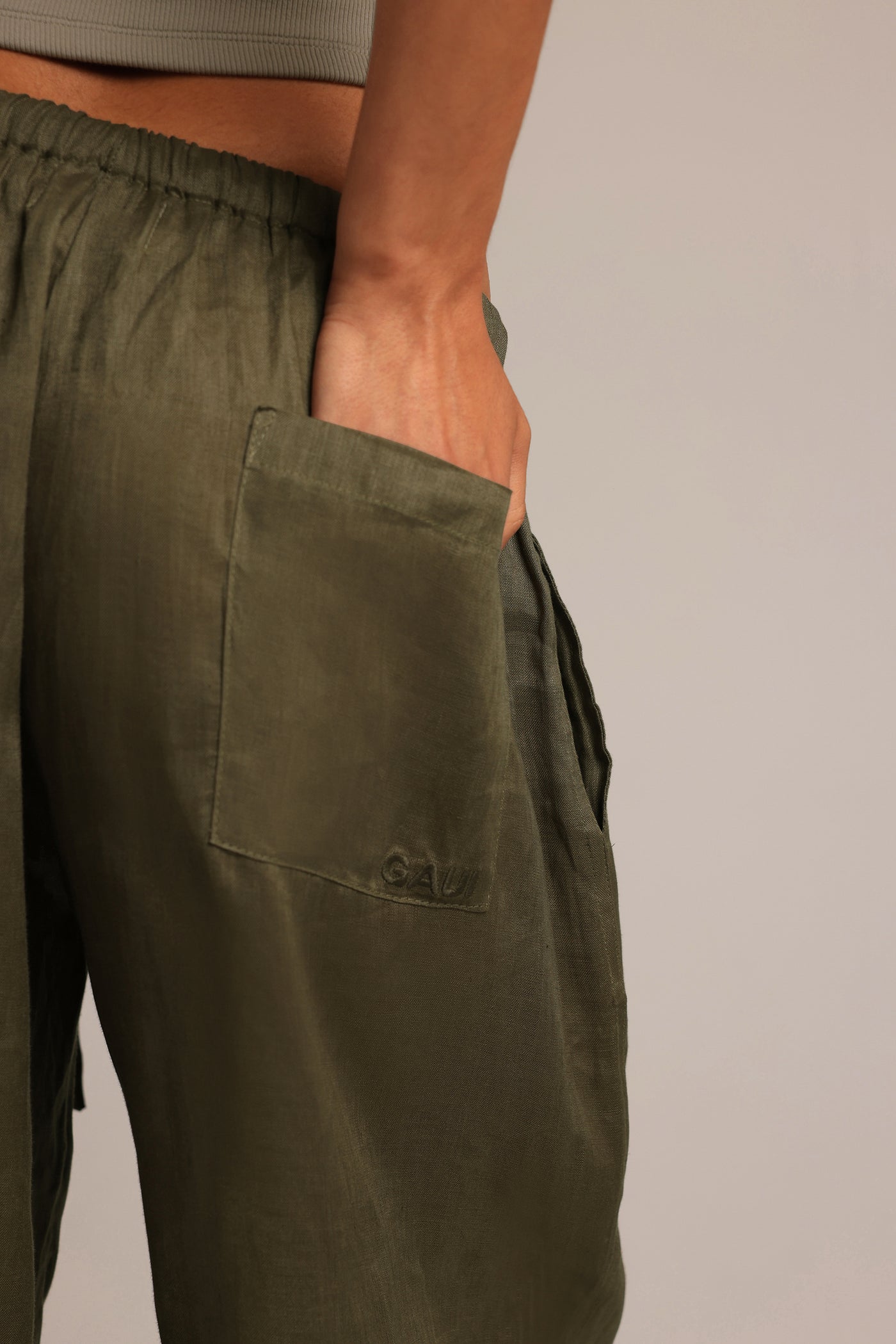 Heritage Linen Ruched Pants - Palm