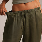Heritage Linen Ruched Trousers - Palm