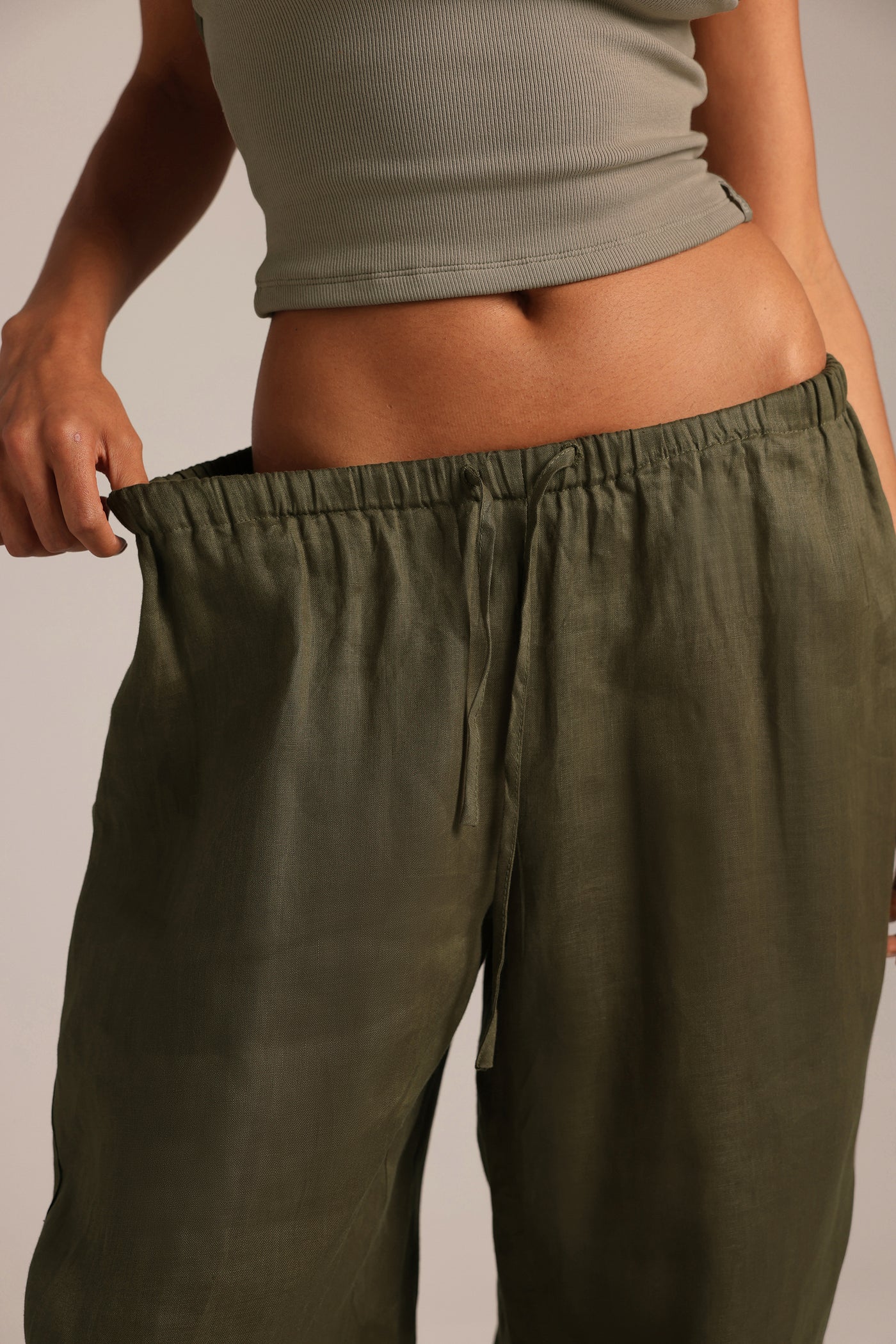 Heritage Linen Ruched Pants - Palm