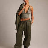 Heritage Linen Ruched Trousers - Palm