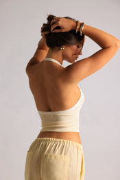 TwoTone Plunge Halter Top - Honeybutter/White
