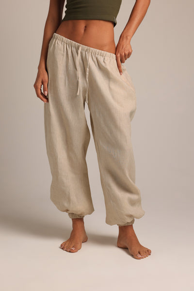 Heritage Linen Ruched Pants - Sand