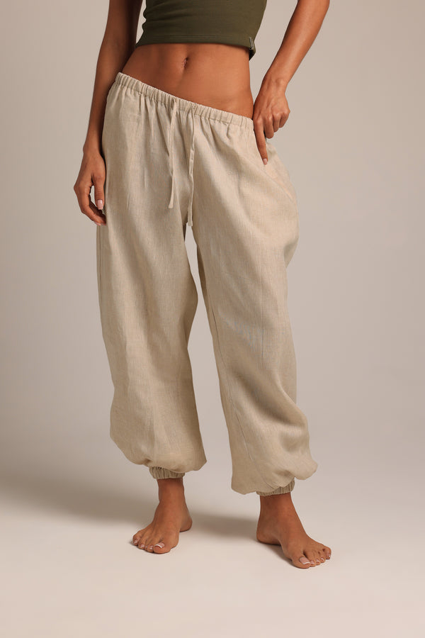 Heritage Linen Ruched Pants - Sand