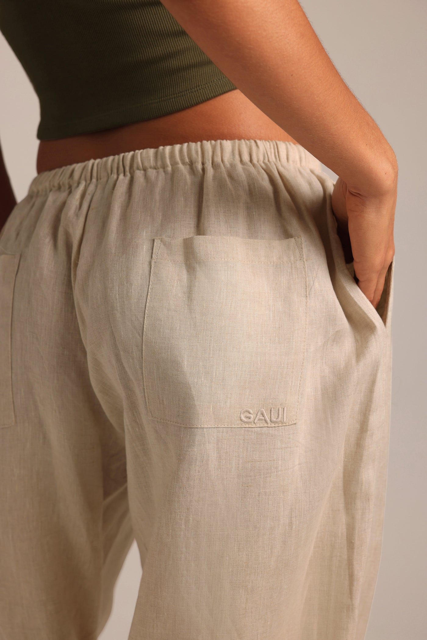 Heritage Linen Ruched Pants - Sand