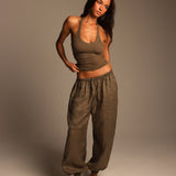 Heritage Linen Ruched Trousers - Palm