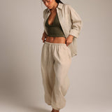 Heritage Linen Ruched Trousers - Sand