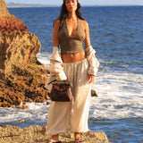 Heritage Linen Ruched Trousers - Sand